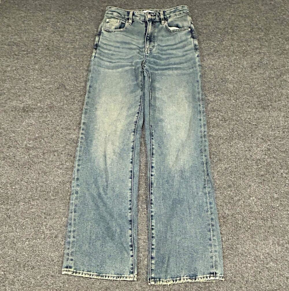 PacSun High Rise Distressed Jeans W26 L31 100% Cotton Blue Wide Straight Leg
